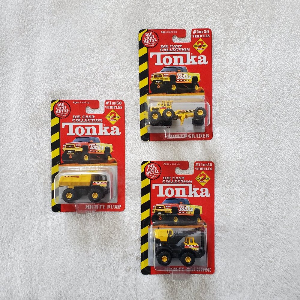 1999 Tonka lot of 3 Mighty Grader, Mighty Dump Truck, and Mighty Backhoe